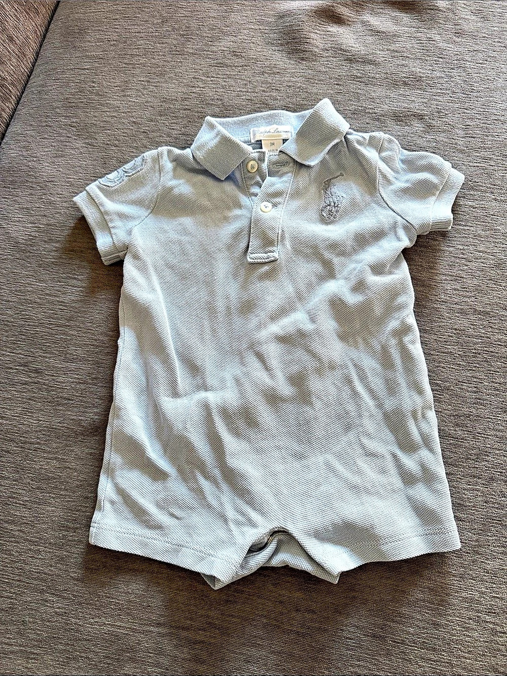 Ralph Lauren Baby Boy Cotton Mesh Polo Romper Blue 3M